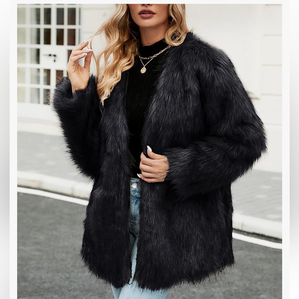 Talbots Black Faux Fur Jacket - Picture 2 of 8
